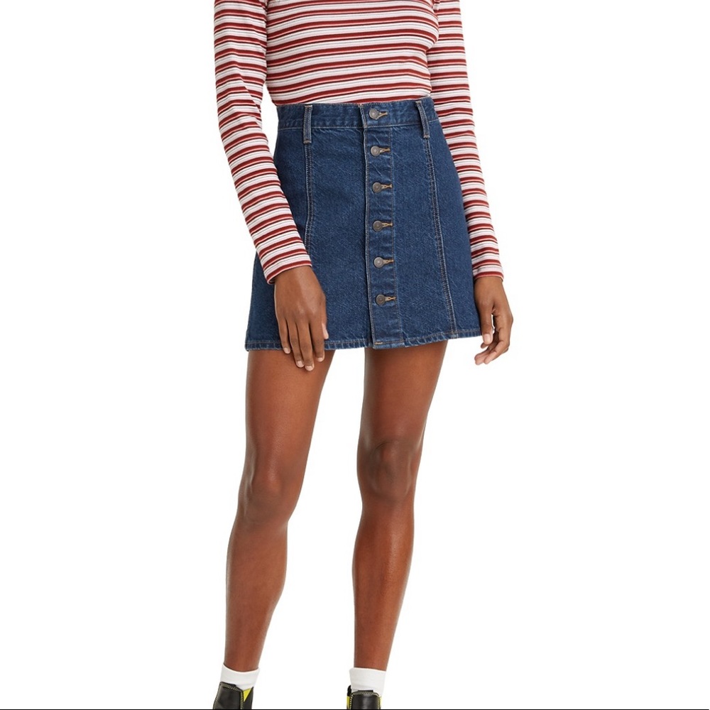 VINTAGE high waist Button Front Jean Skirt